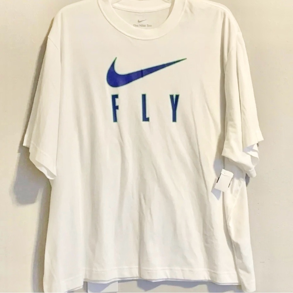 New Women’s Nike Dri-fit XXL Shirt Check Logo Workout White Top 2X Loose - Picture 2 of 7